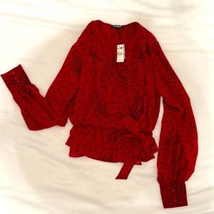 NWT Express top - deep red with hearts